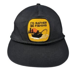 I'D Rather Be Fishing Snapback 5 Panel Cap Black One Size Embroidered Rope Kenda